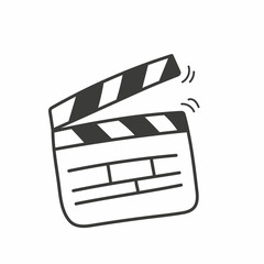 Hand drawn clapper icon for the movie. Doodle firecracker for filmmaking. Board for a film set vector illustration isolated on white background