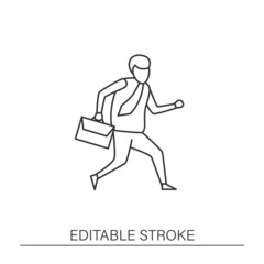 Fototapeta na wymiar Going to work line icon. Man running with briefcase. Successful businessman.Modern profession. Career concept. Isolated vector illustration. Editable stroke
