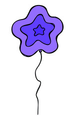 Hand drawn colorful flying balloon illustration isolated on a white background. Birthday party balloon doodle. Holiday clip art.