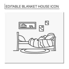 Bedroom line icon. Comfortable stylish bedroom. Bed and decor elements. Decor elements. Cozy room.Blanket house concept. Isolated vector illustration.Editable stroke