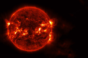 The sun from space on a dark background. Elements of this image furnished by NASA - obrazy, fototapety, plakaty