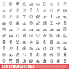 100 ecology icons set. Outline illustration of 100 ecology icons vector set isolated on white background