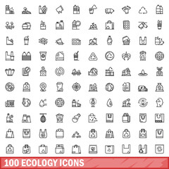 100 ecology icons set. Outline illustration of 100 ecology icons vector set isolated on white background