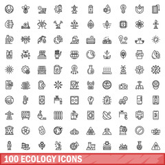 100 ecology icons set. Outline illustration of 100 ecology icons vector set isolated on white background