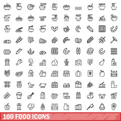 100 food icons set. Outline illustration of 100 food icons vector set isolated on white background