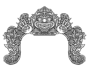 Zelfklevend Fotobehang karang boma, beast head with floral ornament decoration, frame template © ComicVector