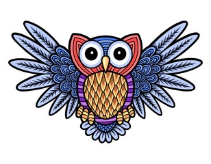 owl bird animal with colorful line decoration