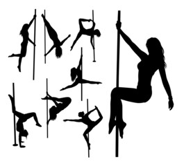 pole dancer silhouette, girl sport activity - obrazy, fototapety, plakaty