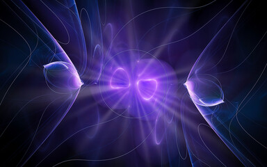 abstract computer illustrations of fantastic energy waves of various shapes and shades on a black background for use in symbols, signs for digital design and graphics