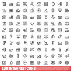 100 internet icons set. Outline illustration of 100 internet icons vector set isolated on white background