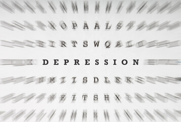 Word Depression in crossword letters with motion focus effect