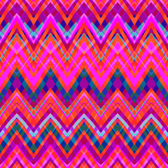 Ethnic zigzag pattern in retro colors, aztec style seamless vector background
