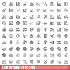 100 internet icons set. Outline illustration of 100 internet icons vector set isolated on white background