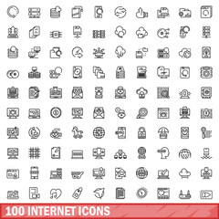 100 internet icons set. Outline illustration of 100 internet icons vector set isolated on white background