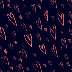 Creative universal art background in doodle style for Valentine's Day. Pattern from hearts. Hand drawn textures. Trendy graphic design for banner, poster, card, cover, invitation, placard, brochure.