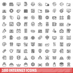 100 internet icons set. Outline illustration of 100 internet icons vector set isolated on white background