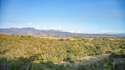 Fototapeta na wymiar CRATER OF AN EXTINCT VOLCANO ON THE SOUTH SIDE OF THE CENTRAL MOUNTAIN RANGE OF THE DOMINICAN REPUBLIC, IN THE SAN JUAN VALLEY