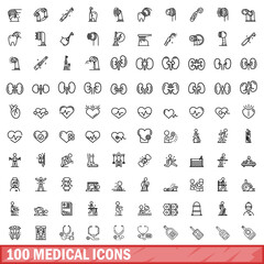 100 medical icons set. Outline illustration of 100 medical icons vector set isolated on white background