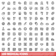 100 medical icons set. Outline illustration of 100 medical icons vector set isolated on white background