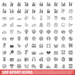 100 sport icons set. Outline illustration of 100 sport icons vector set isolated on white background