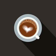 Cup of coffee with heart in flat style
