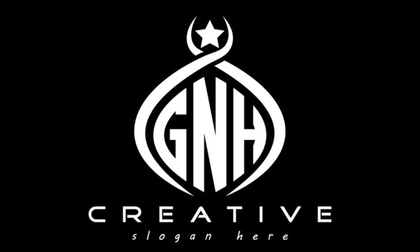 three letters GNH monogram curved oval initial logo design, geometric minimalist modern business shape creative logo, vector template	
