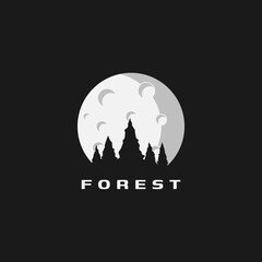 forest and moon illustration logo vector design