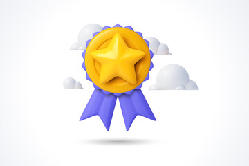 3D quality guarantee vector medal with star and ribbon. Vector illustration icon realistic 3d graphics medal , high quality rating © Viktoria Kurpas