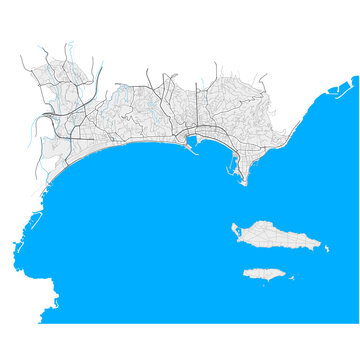 Cannes, France Black and White high resolution vector map