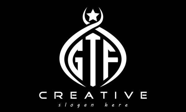 three letters GTF monogram curved oval initial logo design, geometric minimalist modern business shape creative logo, vector template	
