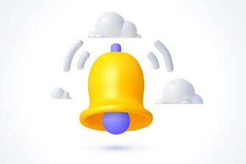3d bell notification alarm clock icon, Realistic vector 3D. Vector illustration bell sign social media message bell.