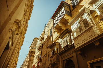 Fototapeta na wymiar Limestone buildings in Valletta , Malta 