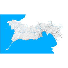 Ajaccio, France Black and White high resolution vector map