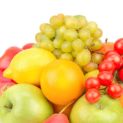 Fruits and vegetables isolated on a white .