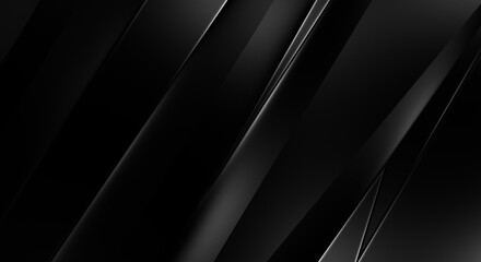 3d style black background with geometric layers. Abstract  dark futuristic wallpaper. Elegant glossy stripes backdrop. Geometrical template design for poster, brochure, presentation, website.