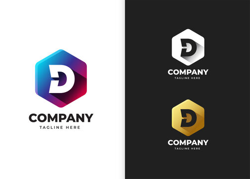 Letter D logo design template with polygonal shape concept gradient element geometric