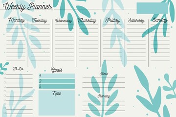 Weekly planner. Minimalist green design. Weekly Planner with Green Sheets, Notes, Stationery Organizer for Daily Plans, Weekly Planner Template, Schedule