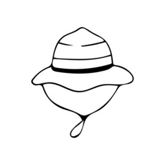 Hand drawn doodle travel hat. Bucket hat. Outline.