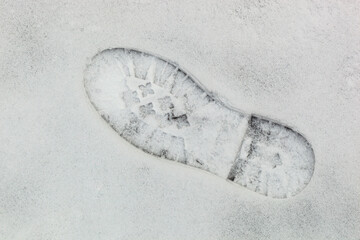 Hiking shoe track on snow