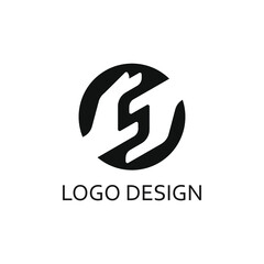 hand double circle logo design template