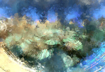 Expressive brushed painting on canvas. Abstract texture. 2d illustration. Wide brushstrokes. Modern digital art. Contemporary brush. Modern expression. Popular style pattern painted image.