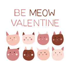 Cute cat vector card for valentines day