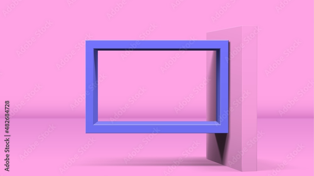 Poster 3d frame on stand or abstract minimalistic rectangle composition with the colorful room on the backg