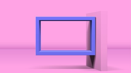 3D frame on stand or abstract minimalistic rectangle composition with the colorful room on the background