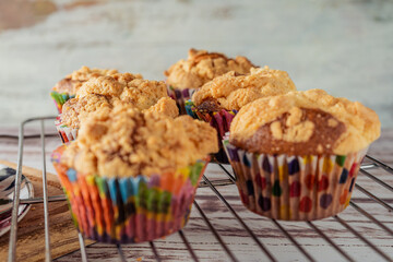 Exquisite homemade cupcakes or muffins with blueberries and blackberries. Homemade food, natural food. Normal view.