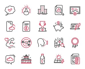 Vector Set of Business icons related to Start presentation, Search document and Cloud communication icons. Search map, Face id and University campus signs. Targeting, Smartphone cloud. Vector