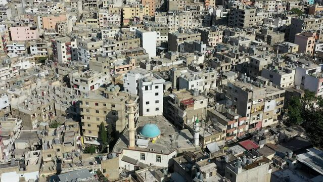 a poor middle east city drone view