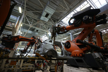 Factory, car manufacturing, innovative robotic welding line