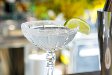 Classic lime margarita cocktail with ice