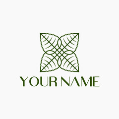 Luxury leaf vector logotype. Line universal leaf floral design logo